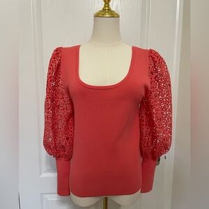 NWT New York & Company coral Puff Sleeve Blouse